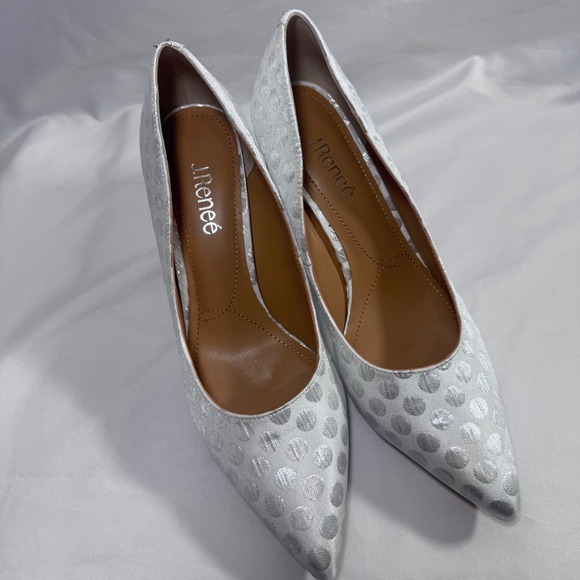 New J.Renee Women Kanan Silver Polka Dot Fabric Heels Pumps Dress Shoes Size 10M - Picture 12 of 14